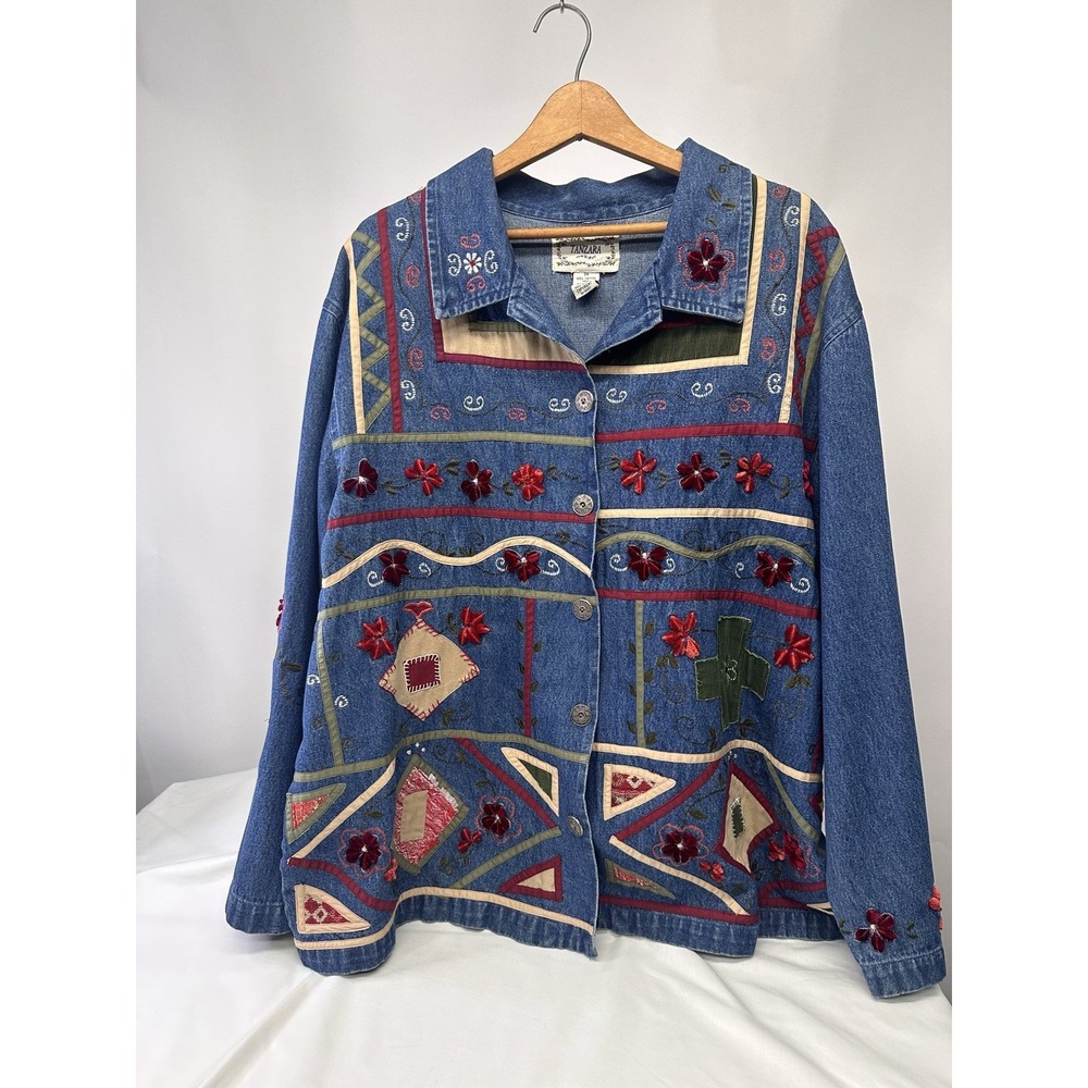 Tanzara Denim Jacket Womens 2X Embroidered Excellent Condition